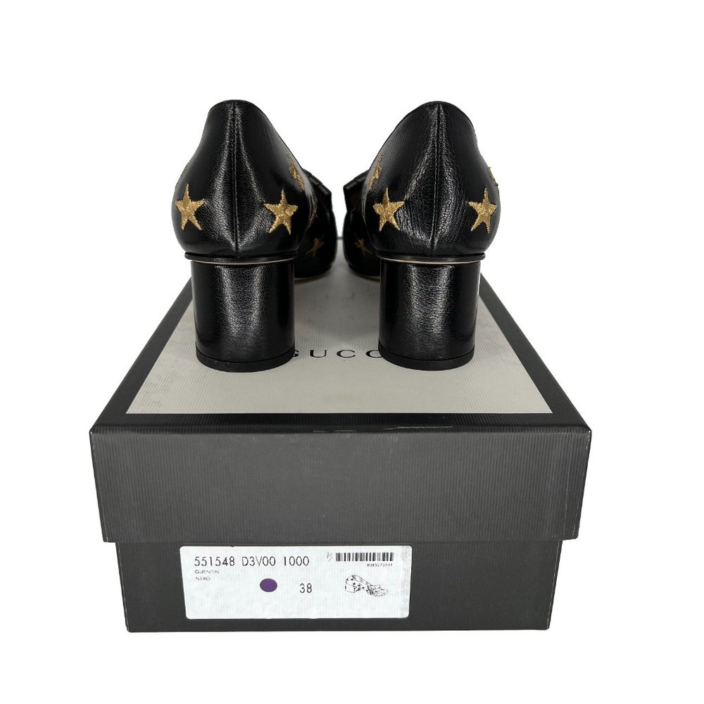 Gucci GG Marmont Bee & Star Embroidered Leather Mid-Heel Pumps - Picture 7 of 10